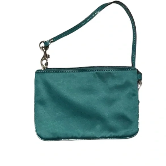 Coach Teal Wristlet in signature sequined "C" - Picture 2 of 3